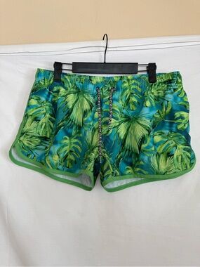 Tropical Leaf Print Shorts - Green & Teal